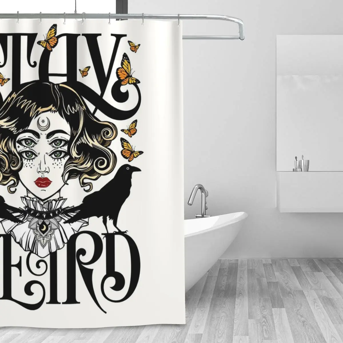 Rose And The Ravens Stay Weird Colour Version Shower Curtain Bathroom Polyester Waterproof Bath Curtains with Hooks