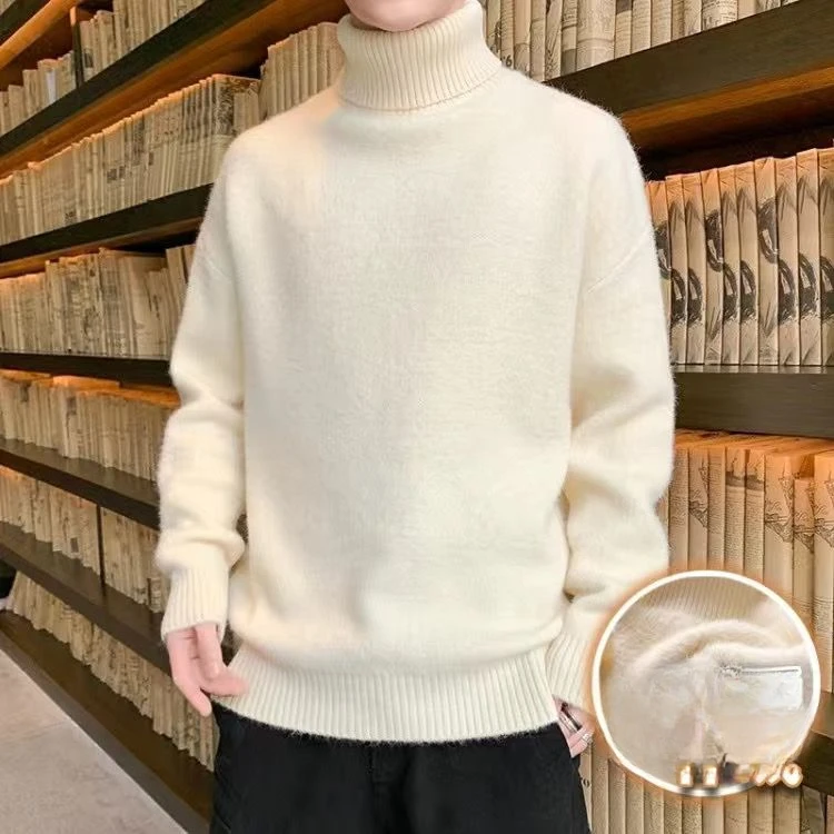 

Solid Color Thick Turtleneck Mens Sweaters Fashion Knitwear Autumn and Winter Knitted Long Sleeves Basic Style Tops A112