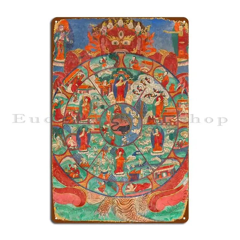 Wheel Of Life Bhavachakra Metal Sign Kitchen Plaques Cave Living Room Personalized Tin Sign Poster