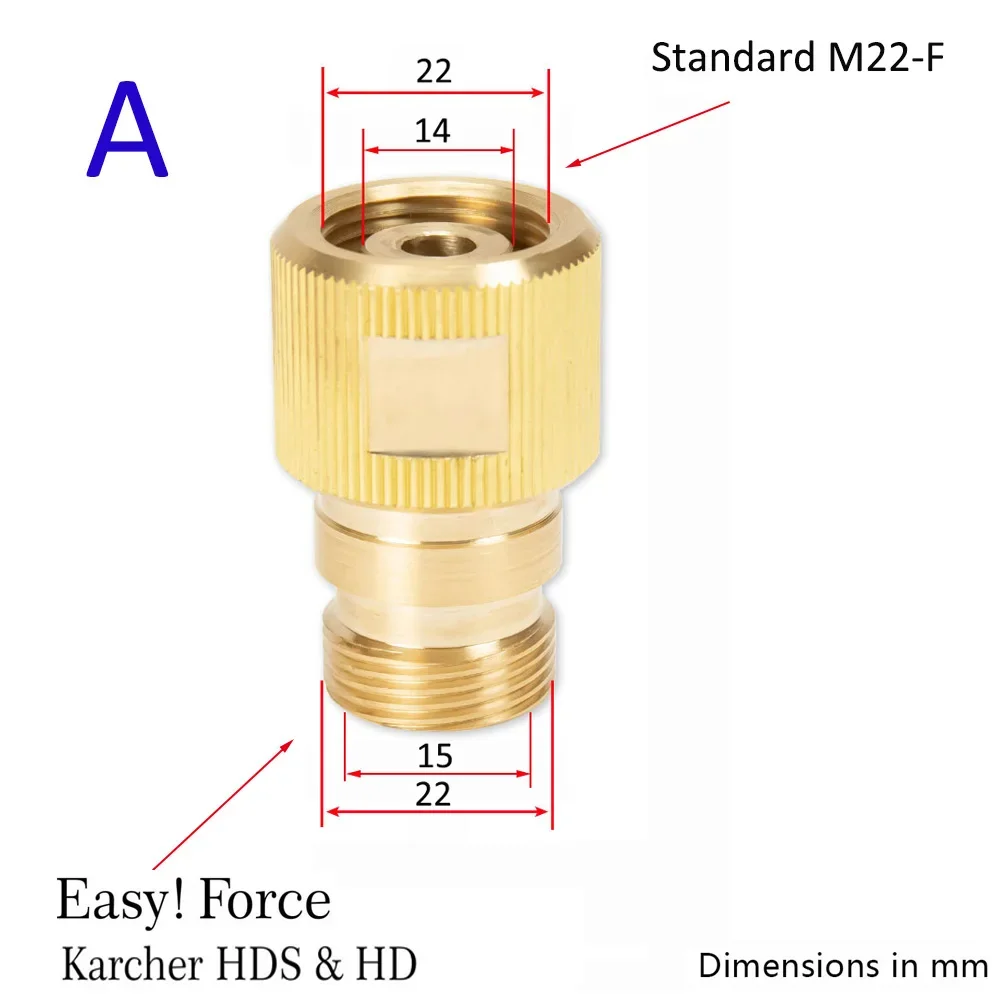 Pressure Washer Brass Connector Fitting Car Washer Adapter Connection for Karcher HD HDS Easy Force Spray Gun Lance Hose M22