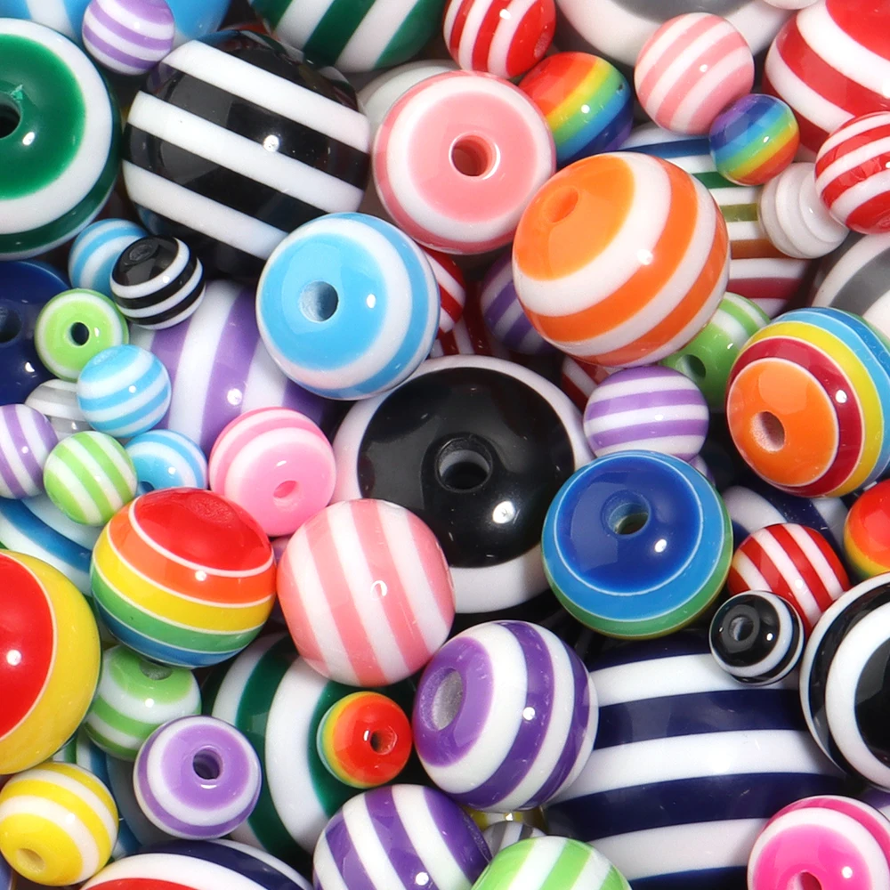 10-100 Stück/Lot 6-20mm Runde Harzperlen Regenbogen-Streifen-Abstandshalterperlen für Schmuckherstellung DIY Armband Halskette Ohrringe Zubehör – Detail 5