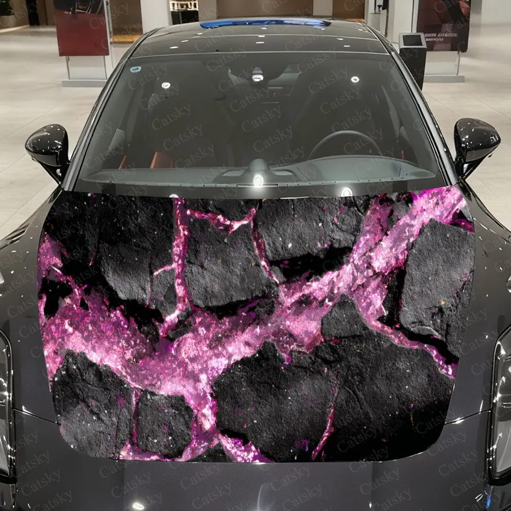 

Glowing Pink Crackle PVC Car Hood Wraps, Self-Adhesive Waterproof Car Bonnet Decal Sticker, Car Decoration Protection Stickers f
