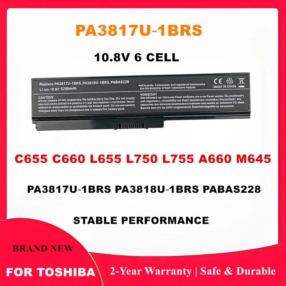 Laptop Battery for Toshiba Satellite C655 C660 L655 L750 L755 A660 M645 PA3817U‑1BRS PA3818U‑1BRS PABAS228