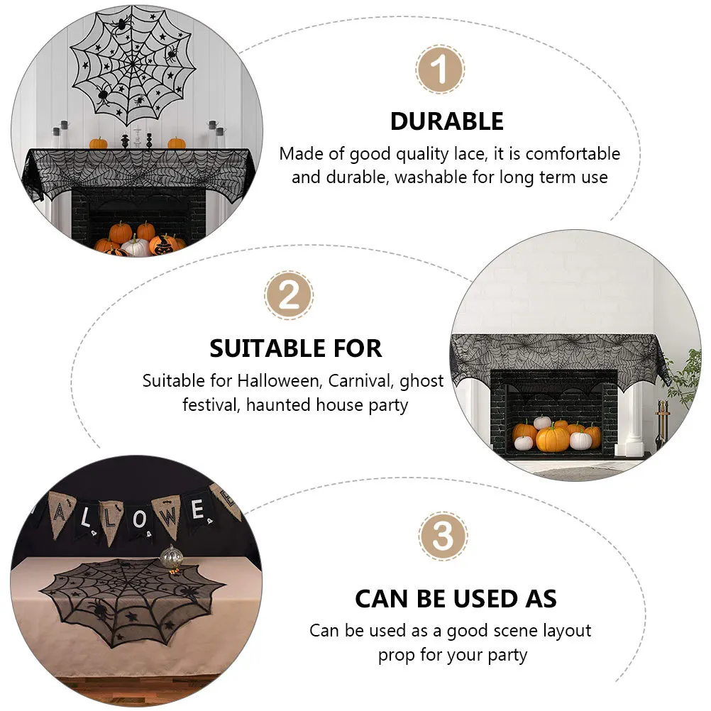 4 قطعة هالوين الدانتيل شبكة العنكبوت الموقد القماش مفرش المائدة الأسود هالوين الديكور مسكون حفلة الدانتيل شبكة العنكبوت القماش