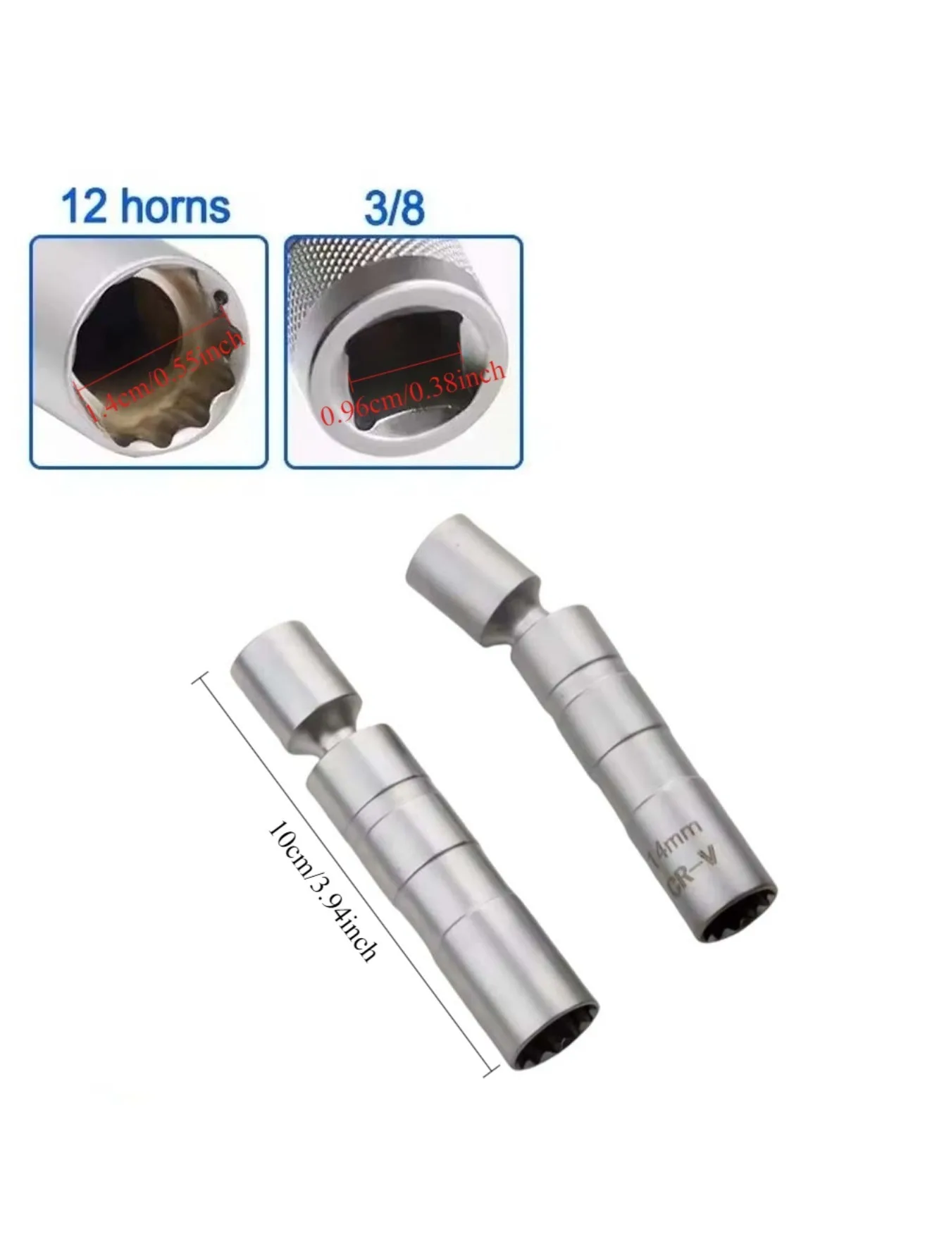 Adaptador de llave de tubo para bujía, junta universal de 14mm y 16mm con herramienta de mantenimiento de coche de accionamiento de pared delgada flexible magnética de 3/8"