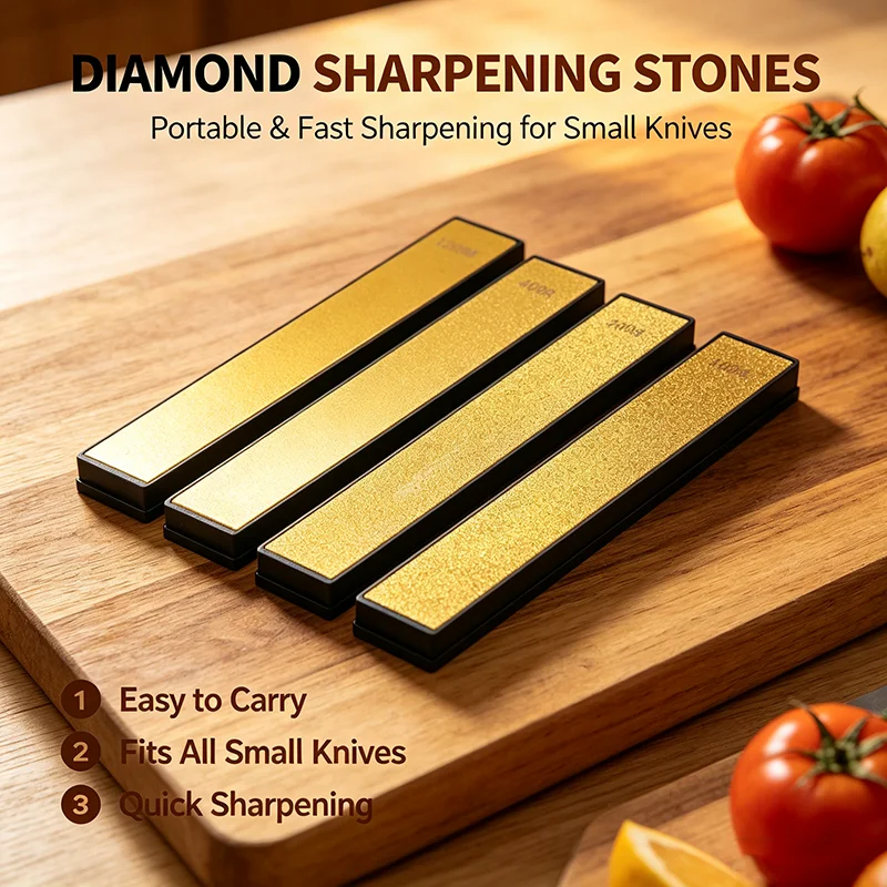 RUIXIN PRO Diamond Golden Knife Sharpening Stones Fixed Angle Knife Sharpener Kit Professional Whetstone Set With Stable Base