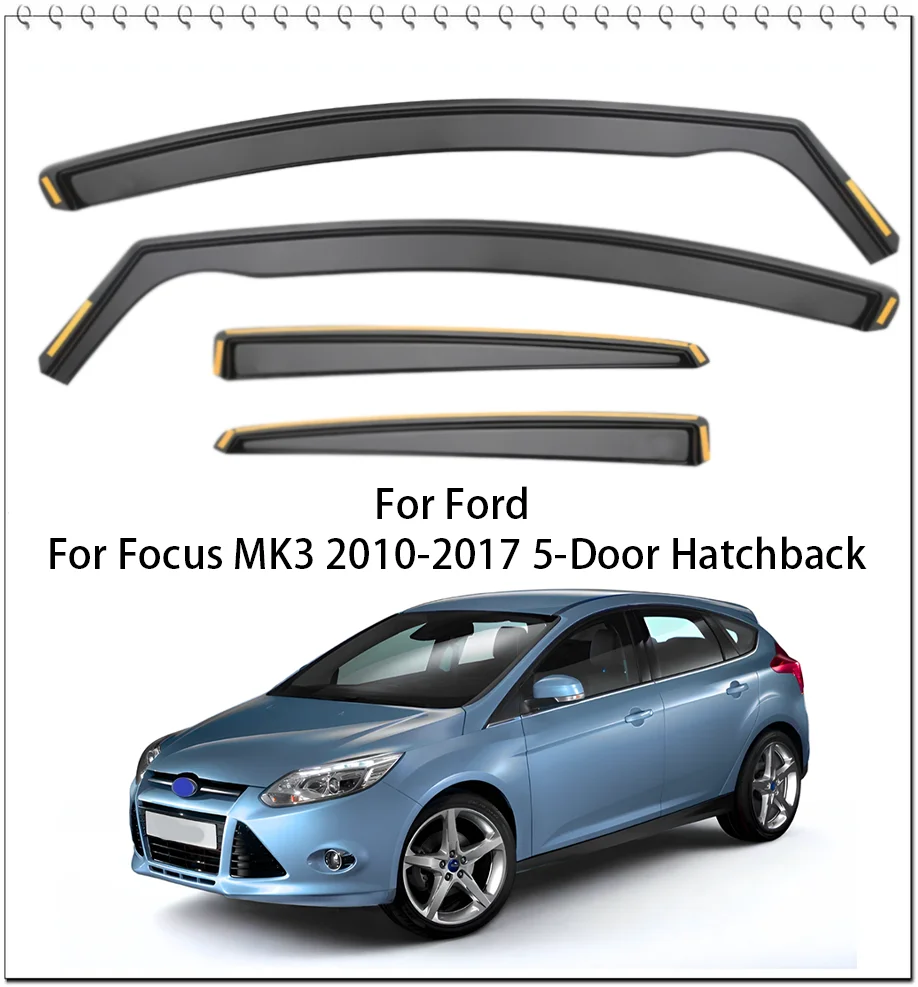 2013 2015 4pcs For Ford Focus MK3 5-Door 2010-2017 Hatchback Wind Deflectors Tinted