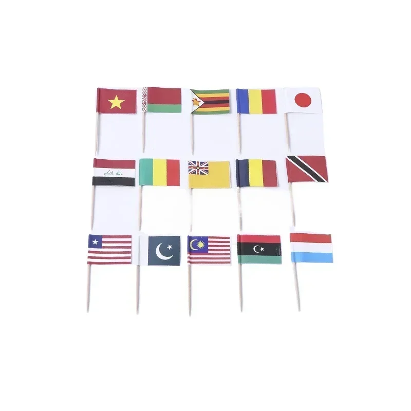 100 unidades de banderas de palillos de dientes para decoración de pasteles mixtos de diez países, decoraciones para fiestas, mini banderas, banderas de hamburguesa de frutas (varios nacionales)