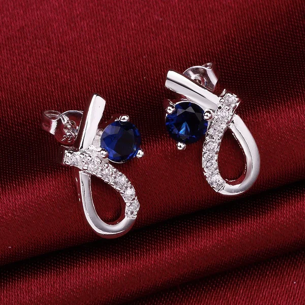 Crystal Stone Trendy Pretty Fashion Women 925 Sterling Silver Party Stud Earring Jewelry Factory Price  E536