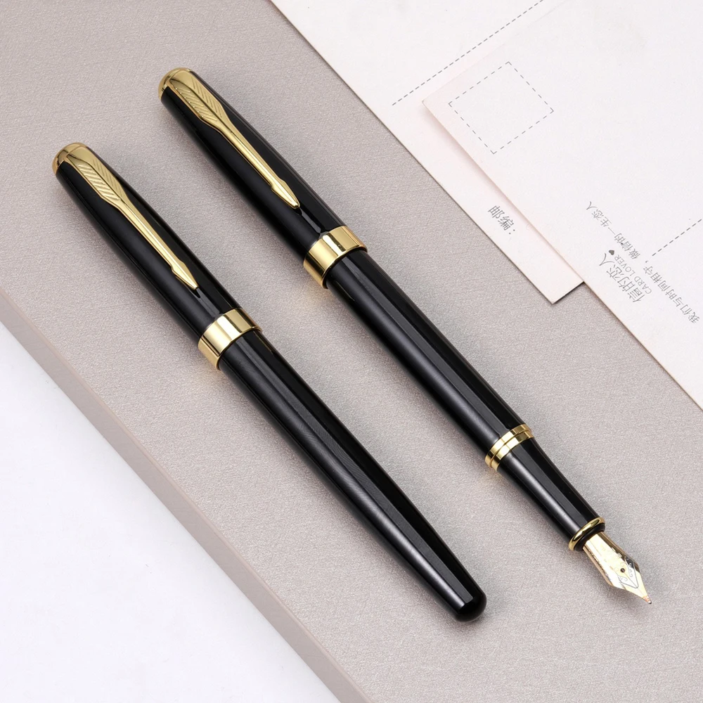 High Quality Metal Fountain Pen Black Golden Business Student Stationery Office School Supplies Gift Ink Pens