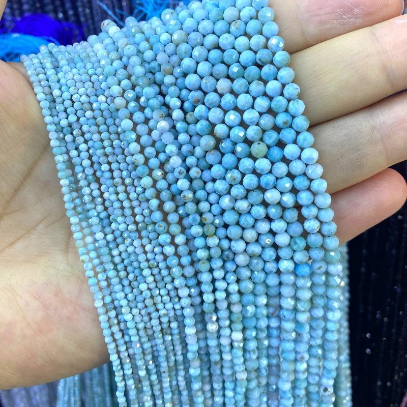 2 3 4MM Faceted Gem Larimar Amazonite Apatite Round Natural Stone Spacer Beads for Jewelry Making Diy Bracelets Accessories