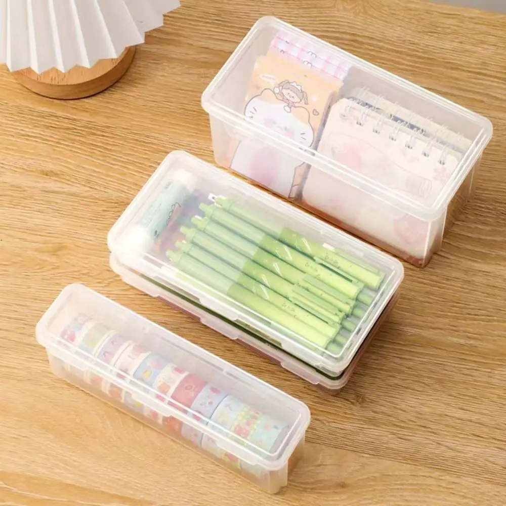 Multifunctional Buckled Pencil Case Transparent Stackable Desktop Storage Box Plastic Simple Stationery Box School Office