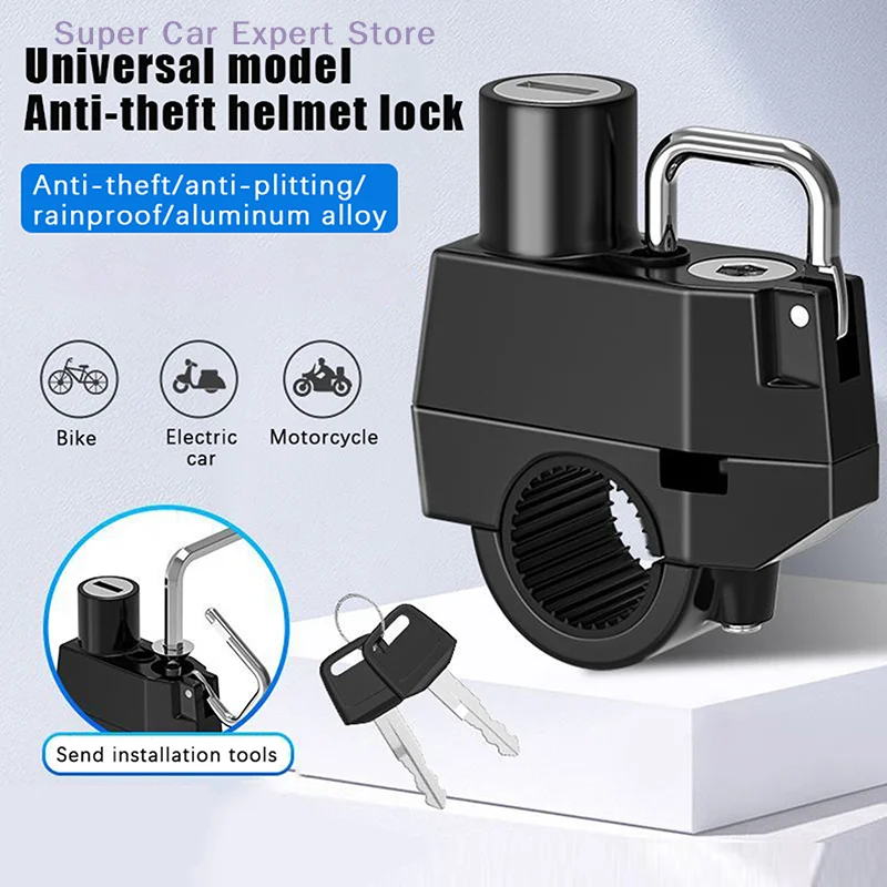 

22-28MM Universal Motorcycle Helmet Pipe Clamp Hook Lock With 2 Keys+Installation Tool For Bike Moto Scooters Anti Theft Padlock