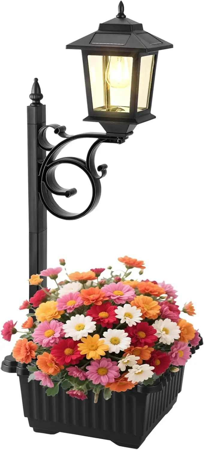 

2-in-1 Solar Flower Pots & Post Lamps, Waterproof Outdoor Decorative Lights, Warm White, Garden Patio Porch