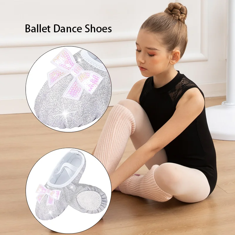 Mädchen-Ballettschuhe aus glänzendem Leder mit geteilter Sohle und ohne Krawatte, Tanz-Yoga-Hausschuhe für Mädchen, Kleinkinder, Frauen, Ballett-Tanzübungen – Detail 9
