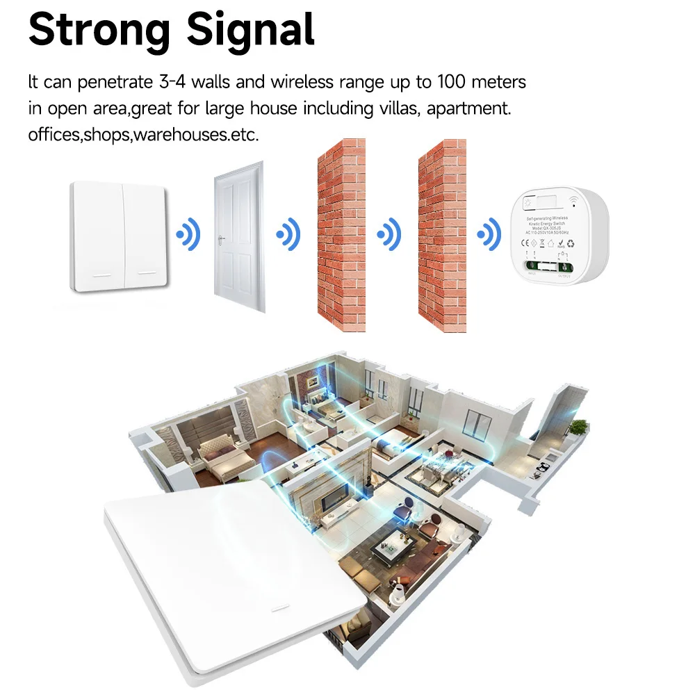Battery Free RF433 Household Wireless Wall Switch Wiring Free Self Generating Kinetic Energy Panel Waterproof Lighting Switches