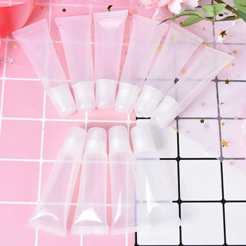 10Pcs 5/10/15ml ลิปสติก Lip Balm Soft Tube แต่งหน้าบีบ CLEAR Lip GLOSS คอนเทนเนอร์