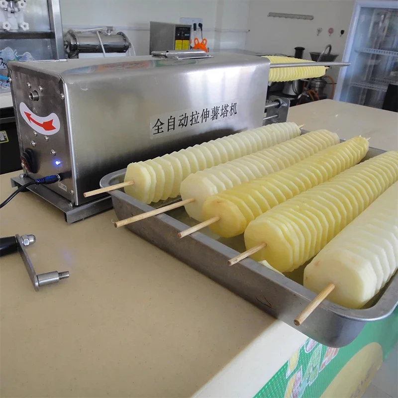Spiral Twisted Potatoes On A Stick Automatic Stretch Stainless Steel Potato Slicer Chips Cutter Tornado Potato Machine