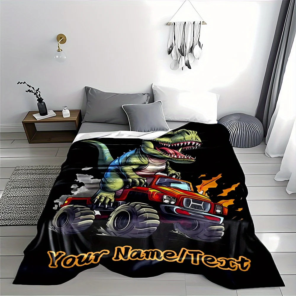Fun Dinosaur T Rex Monster Truck Blanket Throw for Kids Cartoon Fleece Bedspread Jungle Safari Home Decor Gift