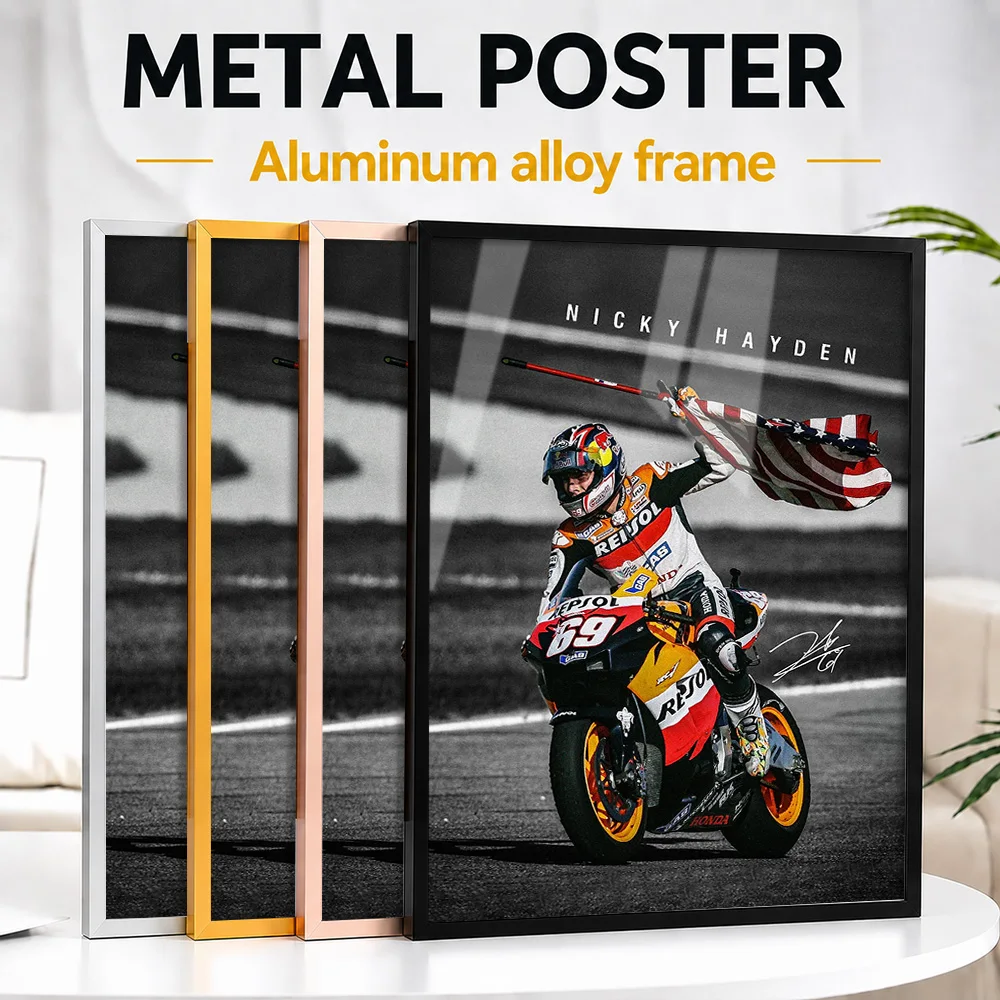 Nicky Hayden MotoGP Framed Aluminum Metal Poster Customized Photo High Speed Track Style Wall Art For Garage Unique Rider Gift