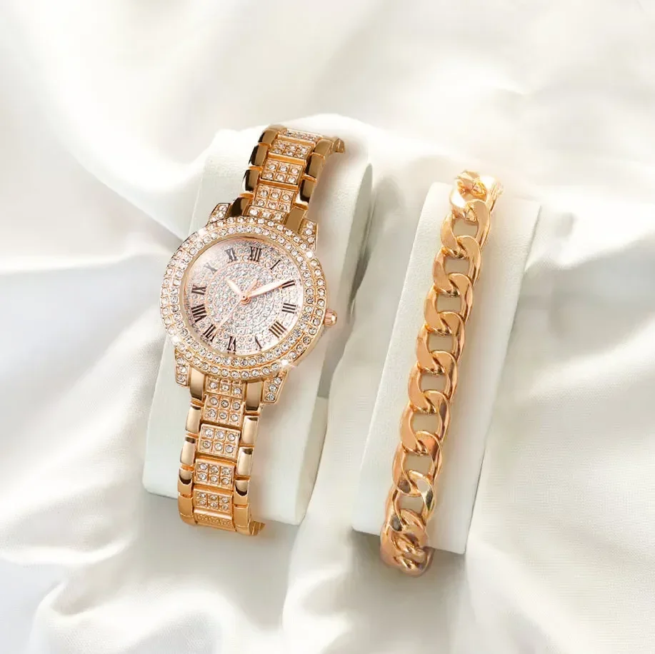 レディース腕時計スチールストラップラインストーンダイヤルウォッチ最新レディース星空クォーツ時計ブレスレットレディースギフト時計