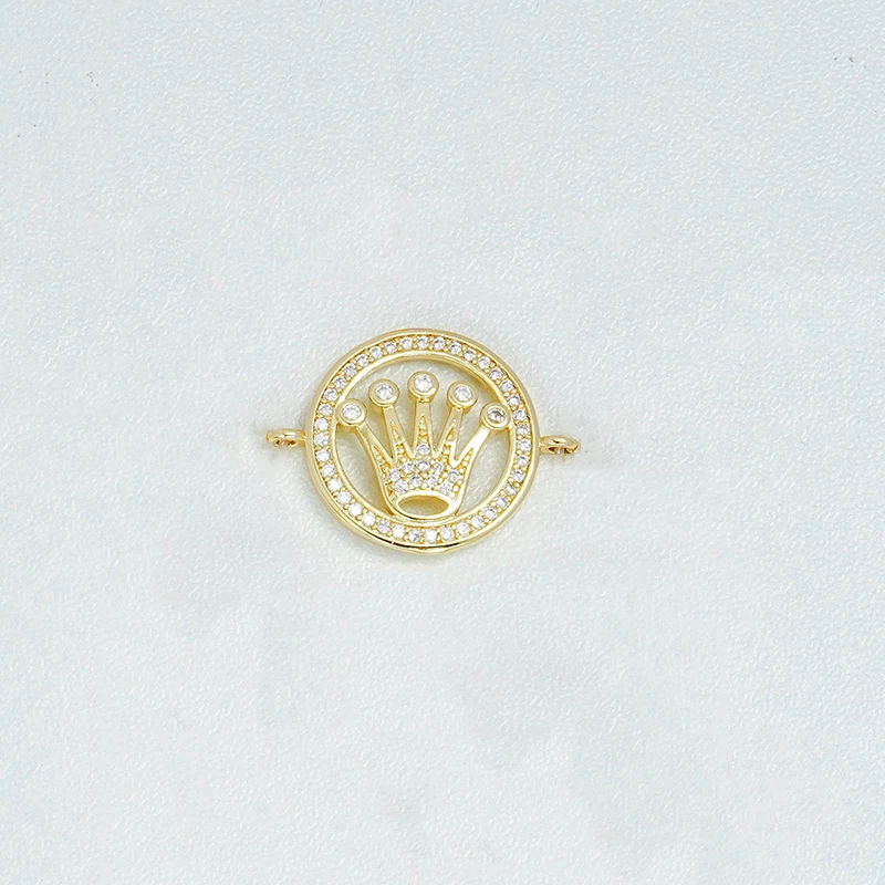 12 Pcs Copper Gold Plating Connector for Diy Bracelet Necklace Making Crown Heart Round Hollow Jewelry Inlay Zircon Accessories