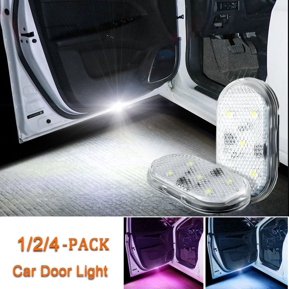 1 2 4pcs Led Car Door Light Car Interior USB Rechargeable Wireless Magnetic Switch Night Lamp Car Door Signal Welcome Lighting