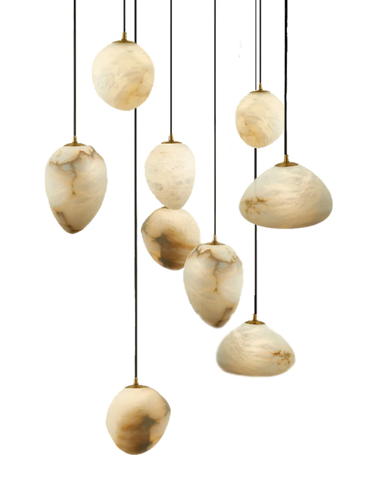 arte em marmore natural luzes pingente 2024 lustre cobre led sala interior pendurado lampadas para teto hall escada luxo decoracao de casa 01