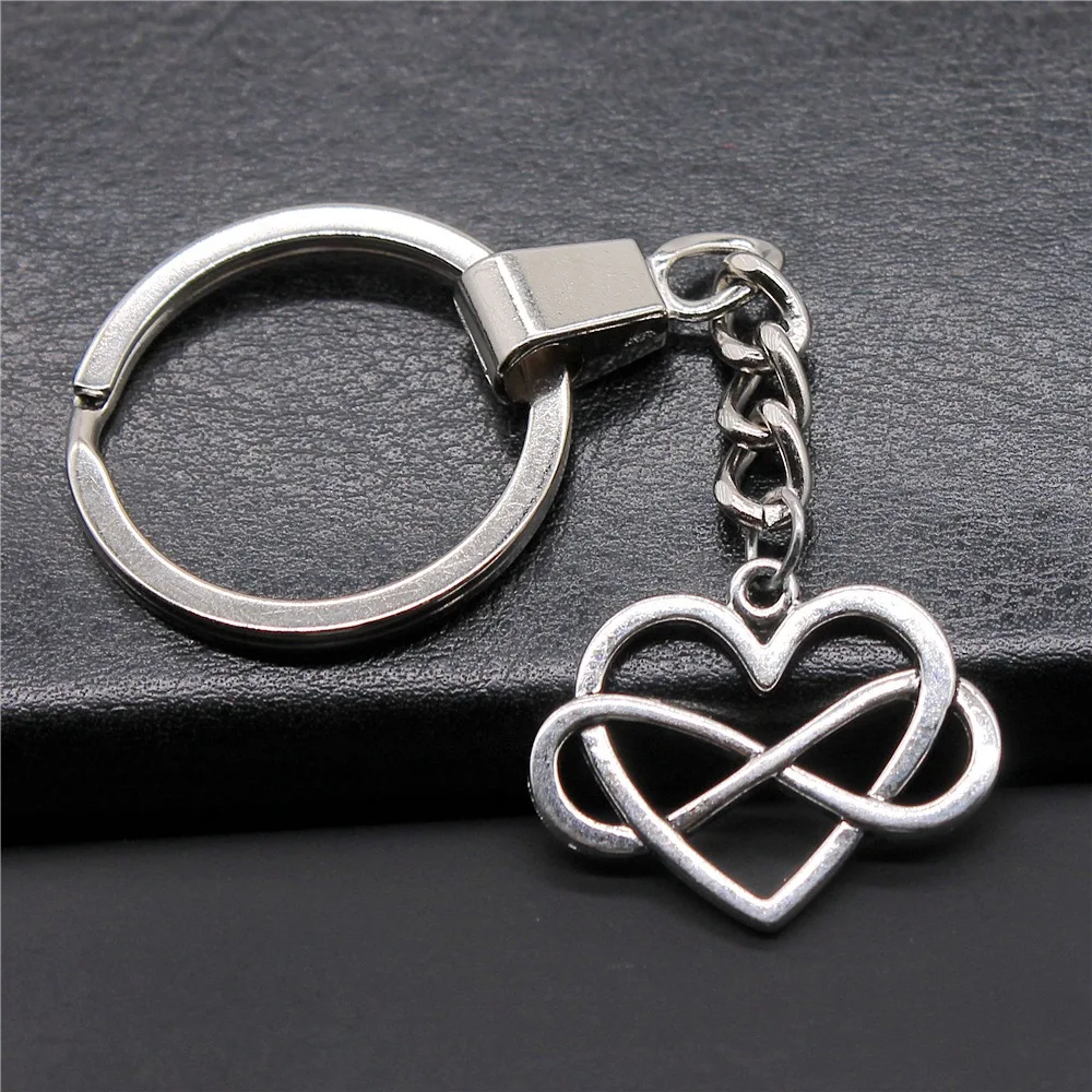  Antique Silver Color 27x22mm Infinity Love Heart Pendant Keyring Souvenirs Gift