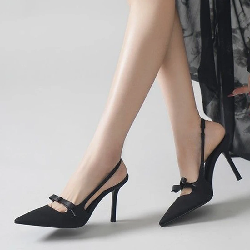 Bow Women High Heels Sandals Pointed Toe Luxury Shoes Pointed Toe Slingback Slippers Fad Stilettos Elegant Pumps Mujer Slides view 4