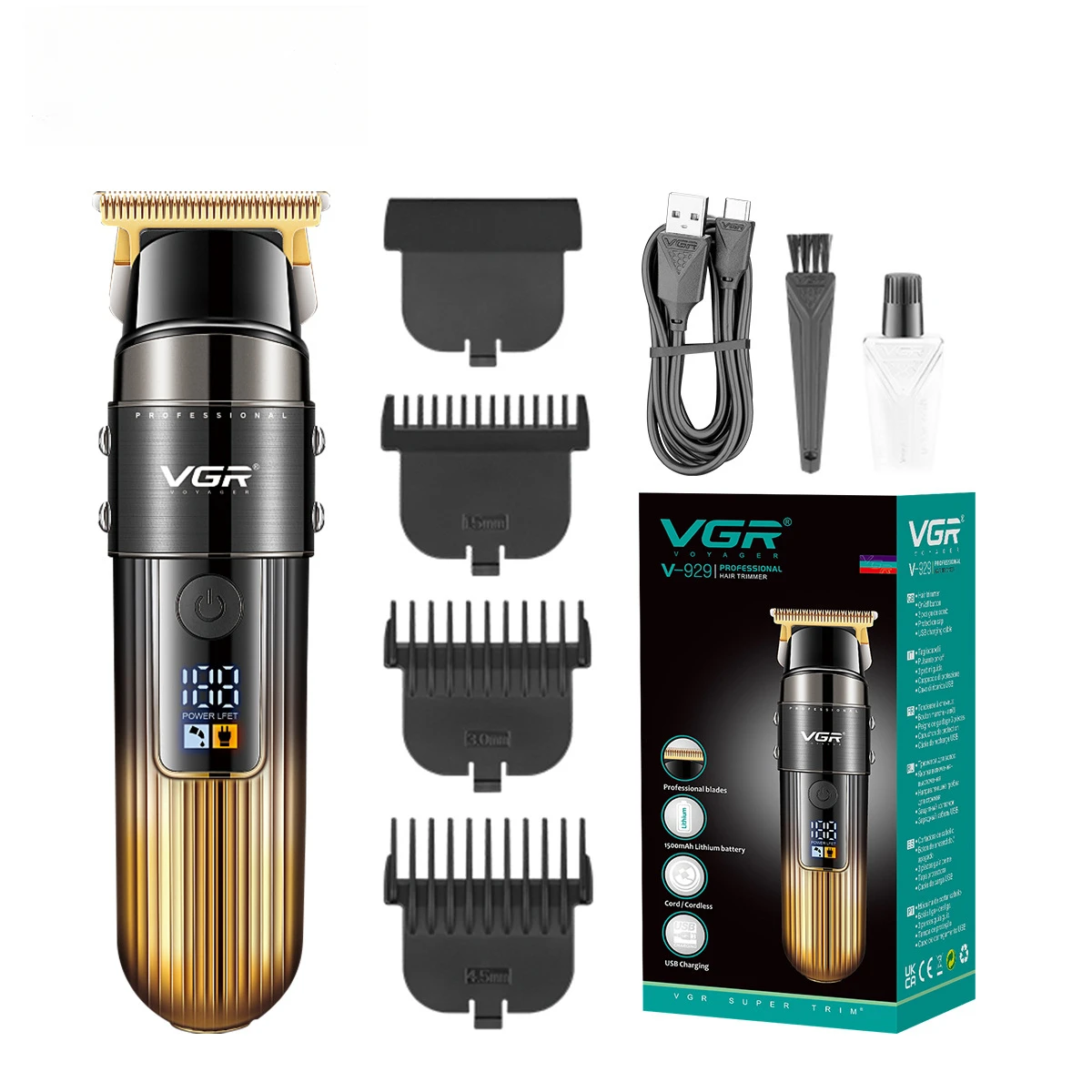 

Electric Hair Clipper VGR929 Rechargeable Cordless Trimmer For Men Home Barber Styling Grooming Shaving Beard Mustache Design