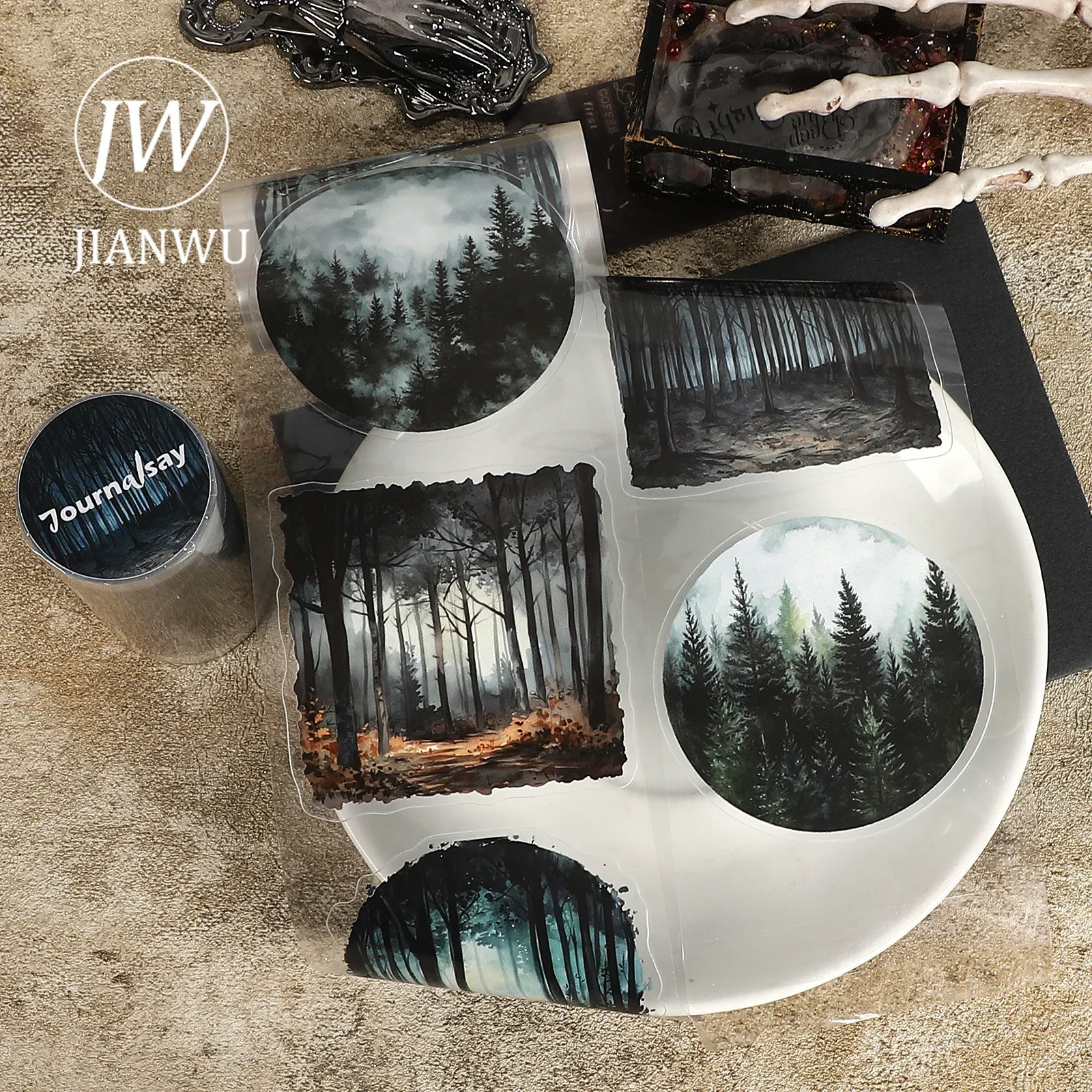 JIANWU 80mm*198cm Vintage Dark Forest Landscape Material Collage Scrapbooking PET Tape Creative DIY Journal Stationery
