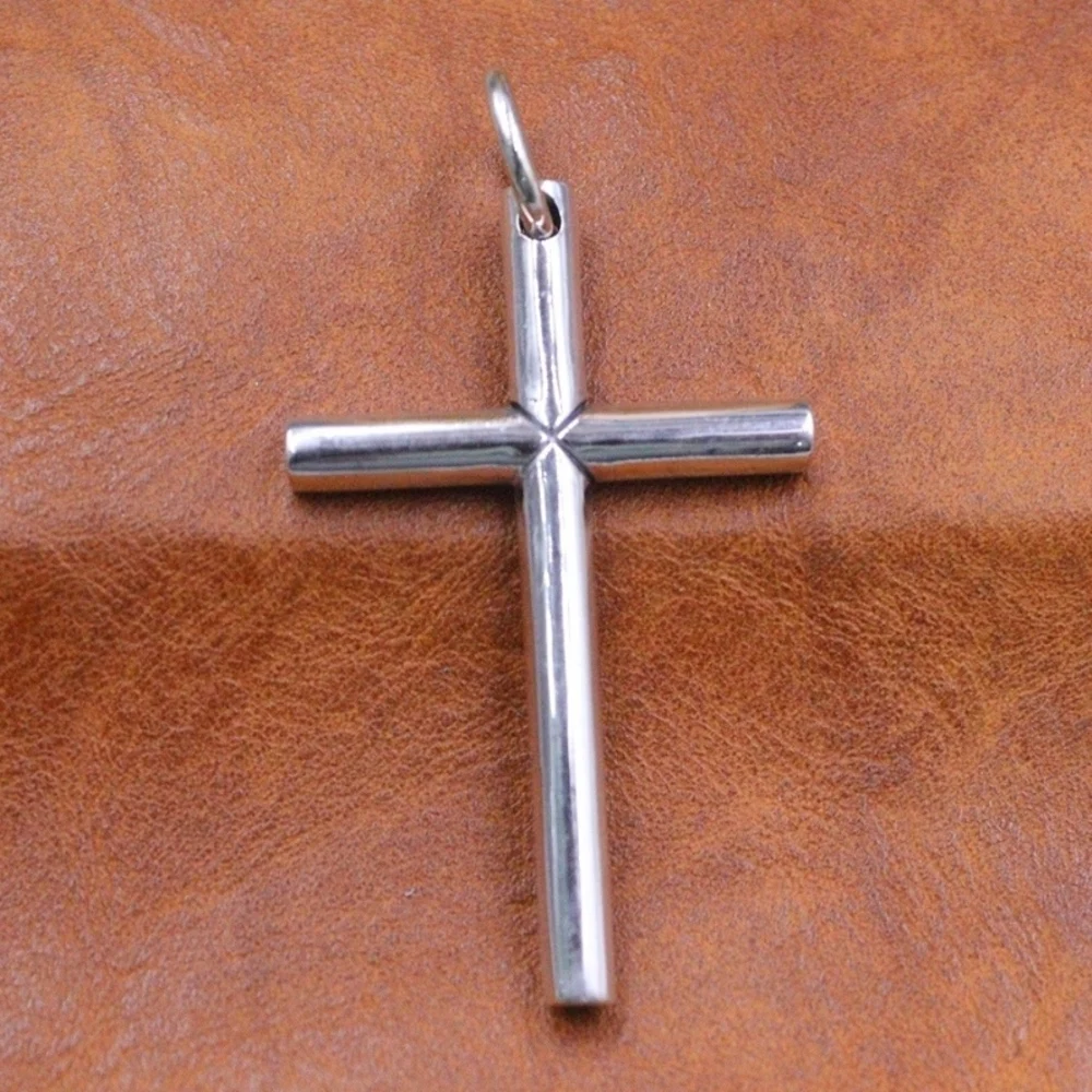 

Real Solid 925 Sterling Silver Men Women Smooth Round Column Cross Pendant 14-15g