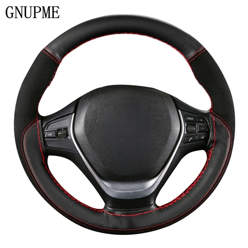 

GNUPME Suede Leather Car Steering Wheel Covers Universal Anti-slip braid on the steering-wheel Protector Stitching color