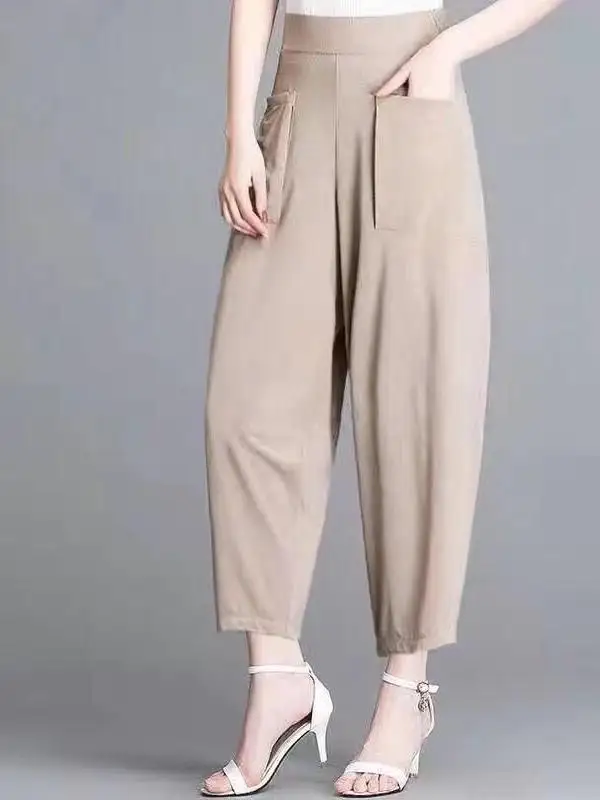 Sommer Dünne Neue frauen Casual Hosen Lose Karotte affe Laterne Hosen Hohe Taille Neun Punkte Harlan Hosen Polyester Faser