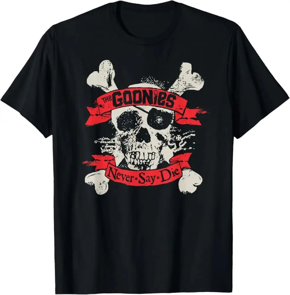 Camiseta Goonies Never Say Die, Ropa de Calle Oficial de Moda Y2K, Diseño Clásico de los 80, Patrón Icónico de Calaveras y Huesos Cruzados de Piratas