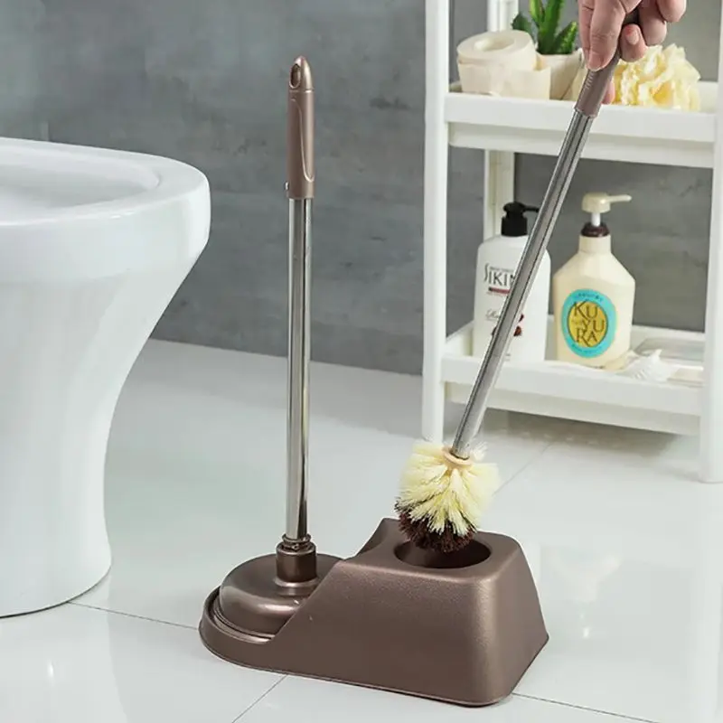 Freestanding Plastic Toilet Bowl Brush Cleaner and Plunger Set Toilet Plunger and Bowl Brush for Bathroom Cleaning, Gray, Brown