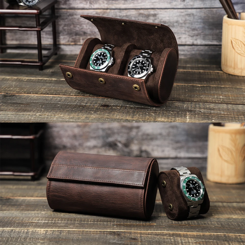 Retro Genuine Leather Watch men Luxury 3 /2/1 Slot Watch Roll Travel Case Storage Organizer & Display Handmade Jewelry  Box Gift