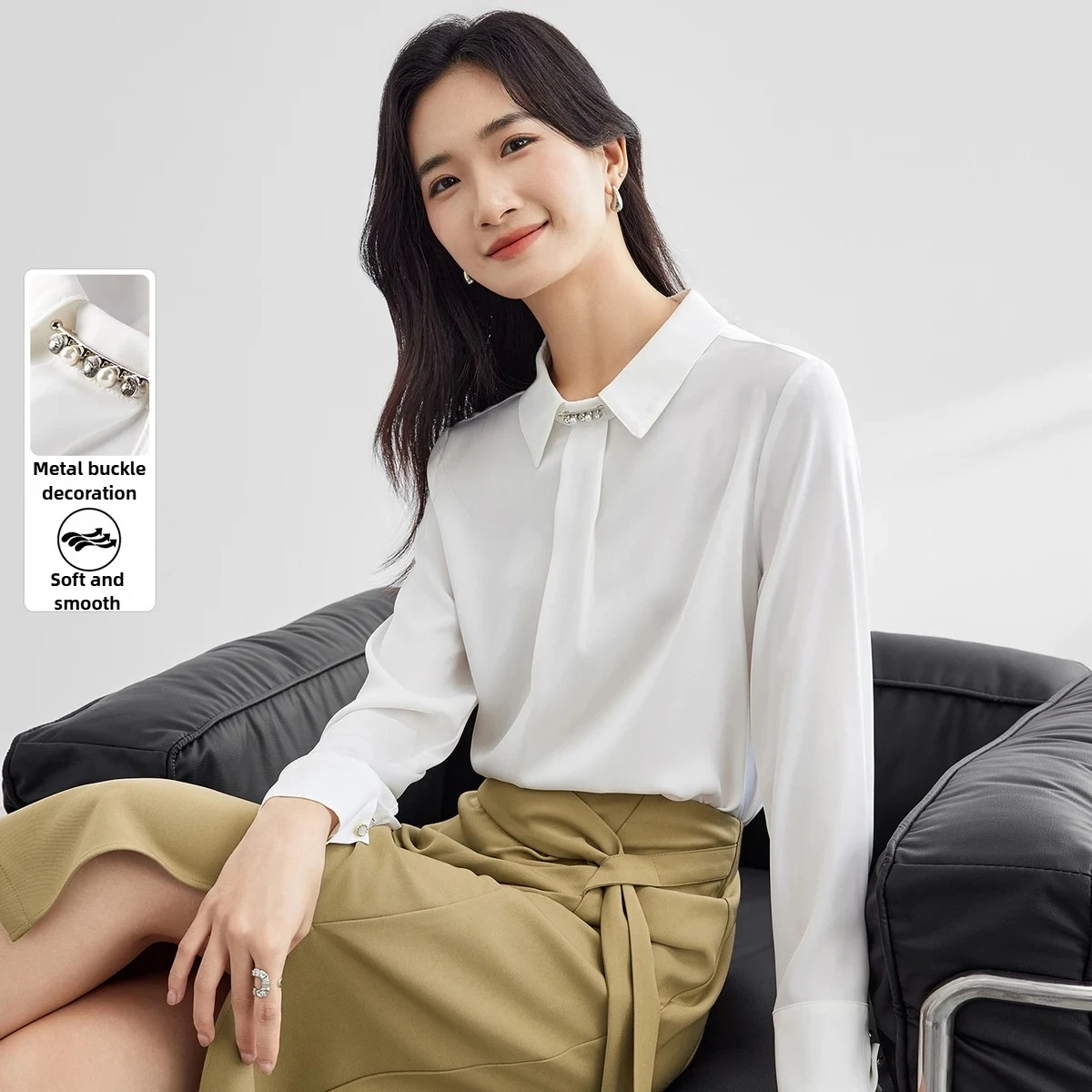 

SENTUBILA, осенние рубашки с длинными рукавами, женские шифоновые рубашки с металлическими пуговицами, однотонные пуловеры с воротником Tuen, блузки 153VA3903X