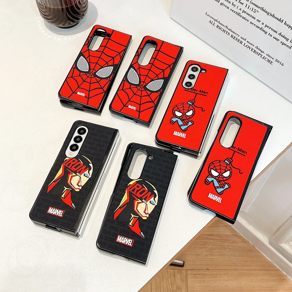 Super Hero Marvels Irons Mans Spider-Mans Phone Case for Samsung Galaxy Z Fold 4 5 5G PC Hard Anti-fall Silica Gel Back Cover