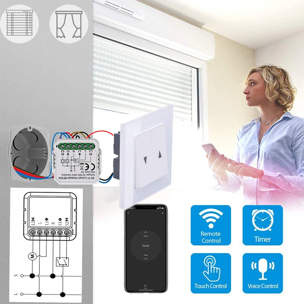 Moduł kurtyn Tuya WiFi ZigBee, rolety, zasłony, silnik elektryczny, inteligentny przełącznik kurtyn, współpracuje z Alexa i Google Home — zdjęcie produktu 2