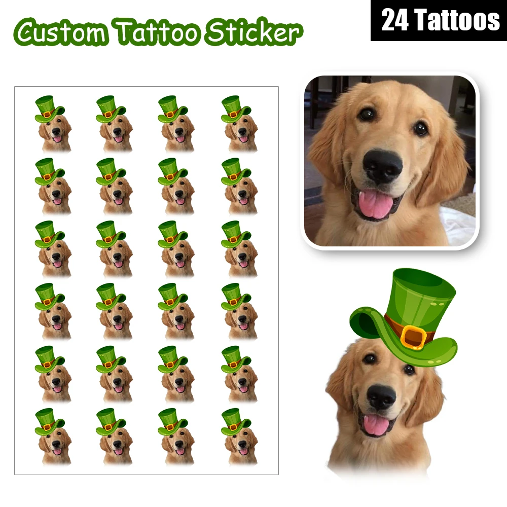 

24 Designs Pet Dog Wearing Green Hat Sticker Customized Personalized Waterproof Temporary Tattoo Sticker Love Dog Wedding Gift