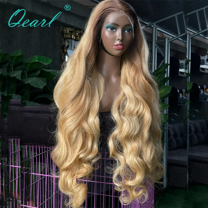 Honey Blonde Lace Front Wig Human Hair Body Wave 13x4 Lace Frontal Wigs for Women 400 Density 34 inchs Long Pre Plucked Qearl