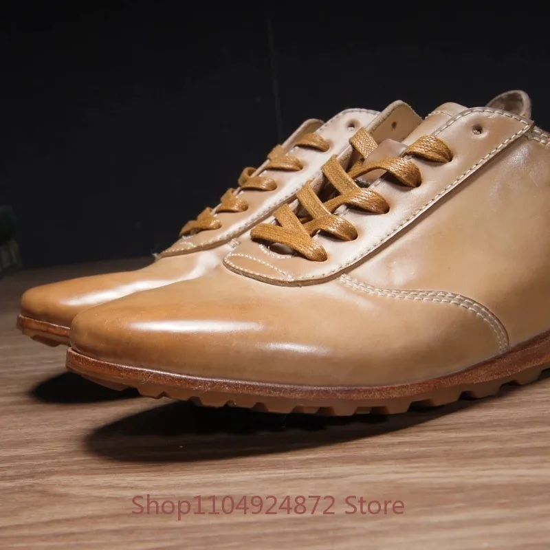 Luxury High End Horse Buttocks Genuine Leather Training Shoes Men Handmade Retro Casual Sports Flats Boxing Shoes Male Oxfords