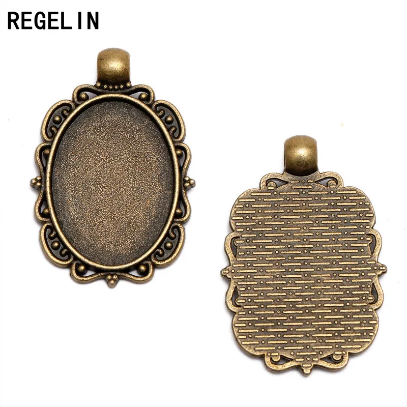 

REGELIN 10pcs 18x25mm dia Inner Size Antique Bronze Flowers Style Cameo Cabochon Base Setting Charms Pendant necklace findings