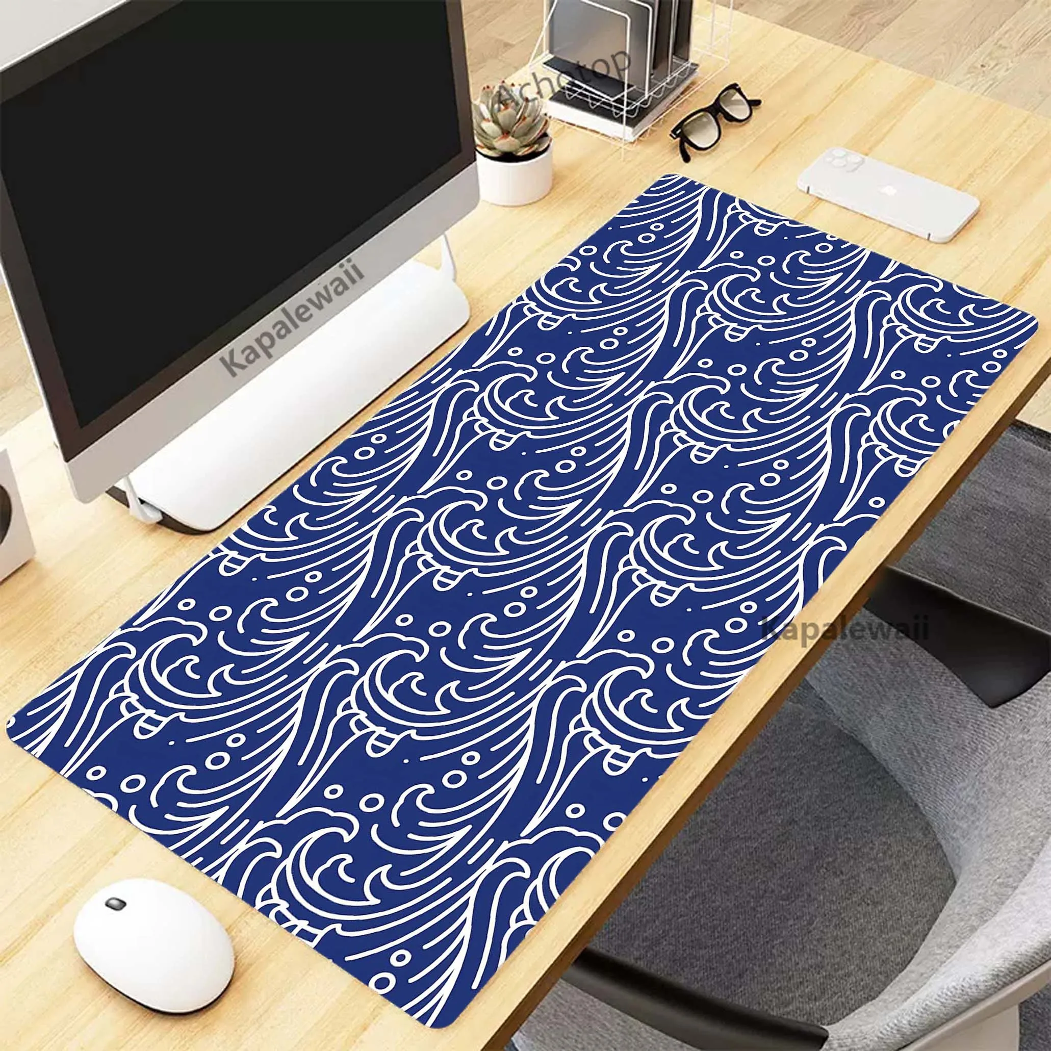 Alfombrilla de ratón japonesa Great Wave Art, alfombrilla de ratón de goma para teclado, accesorios de configuración para juegos, 900x400mm, individualidad XXL