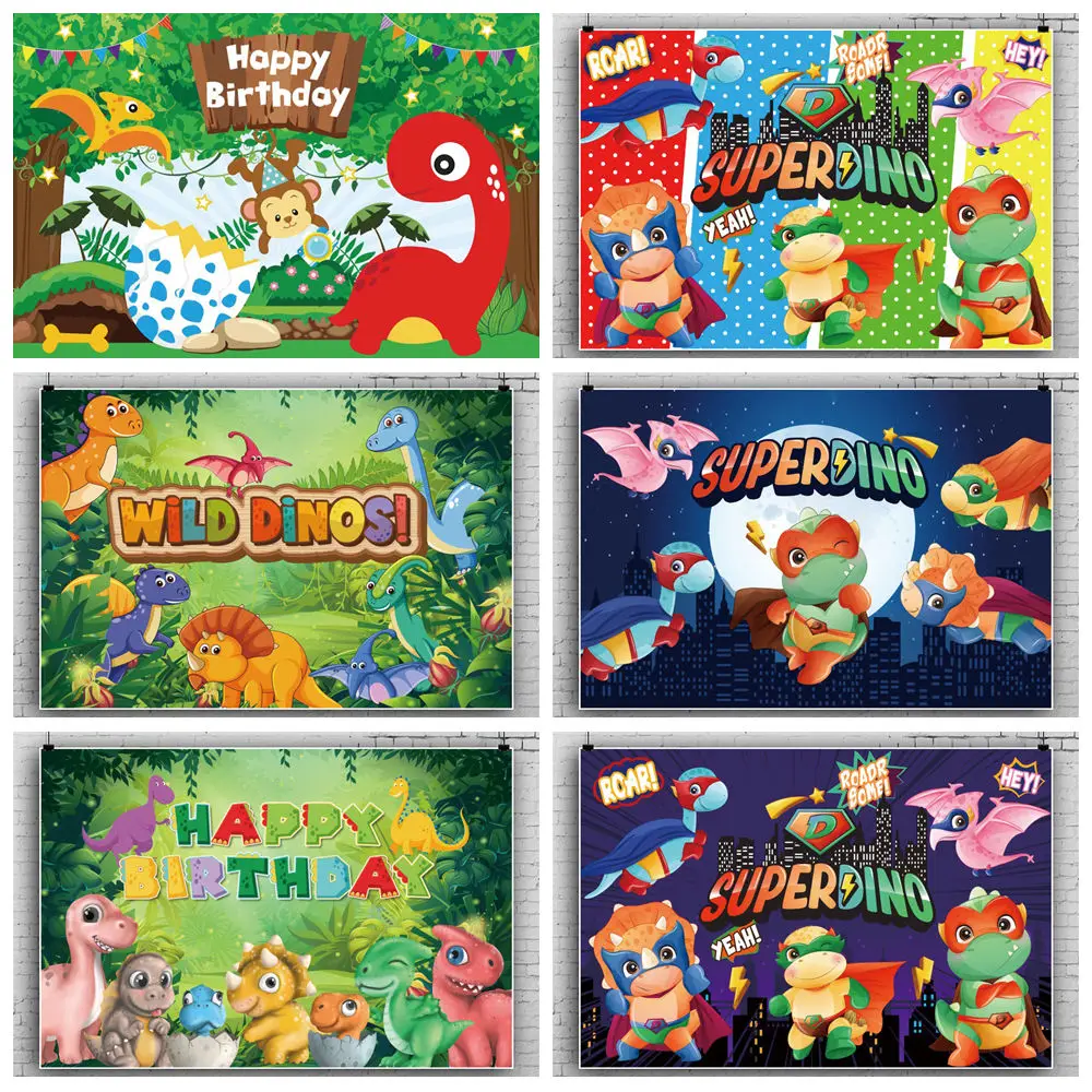 

Cartoon Dinosaur Birthday Backdrop Woodland Party Decorations Jurassic World Dino Poster Backgrounds For Baby Shower