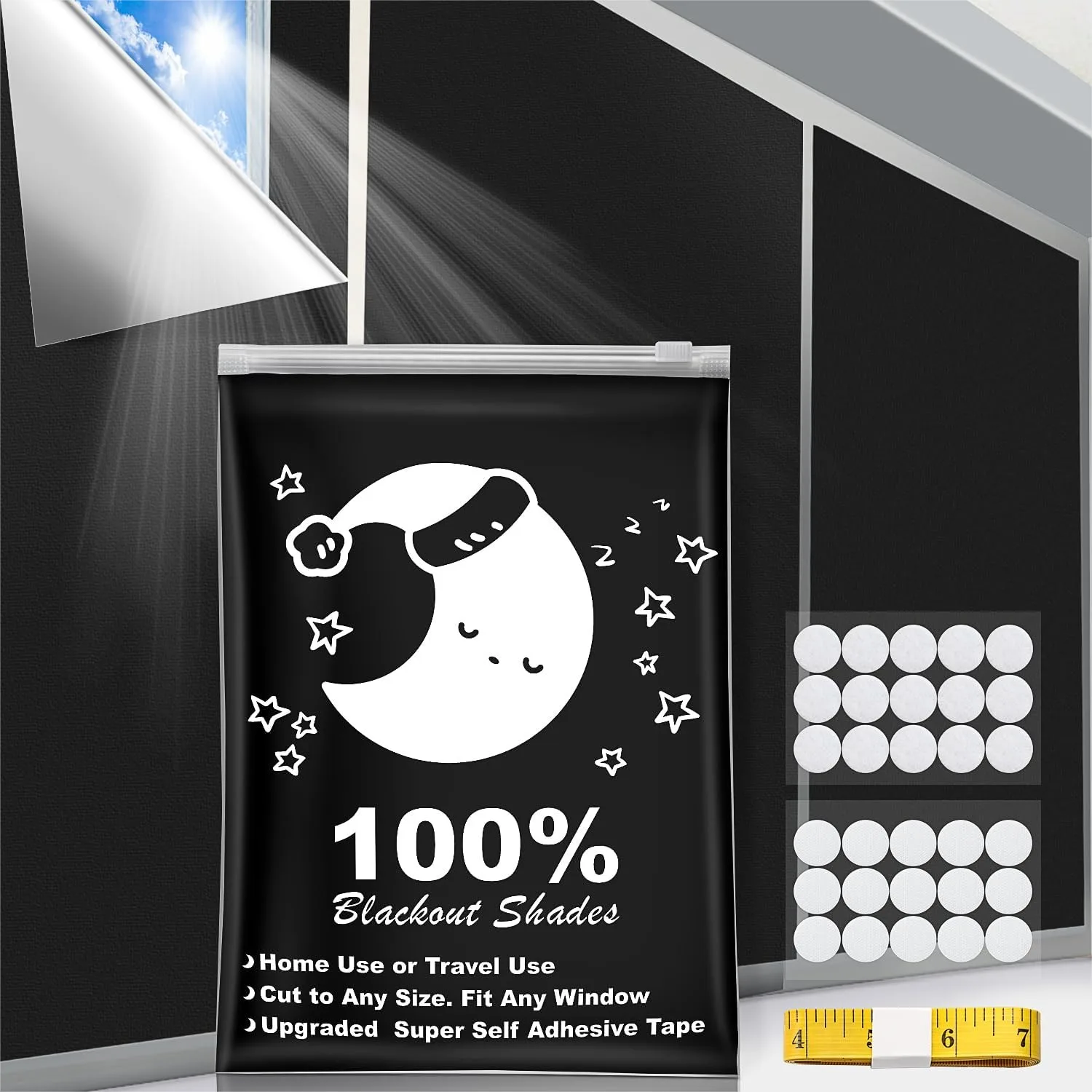 Portable Blackout Curtains 79x57 Inches, Temporary Shades with Hook & Loop Tabs for Travel Bedroom