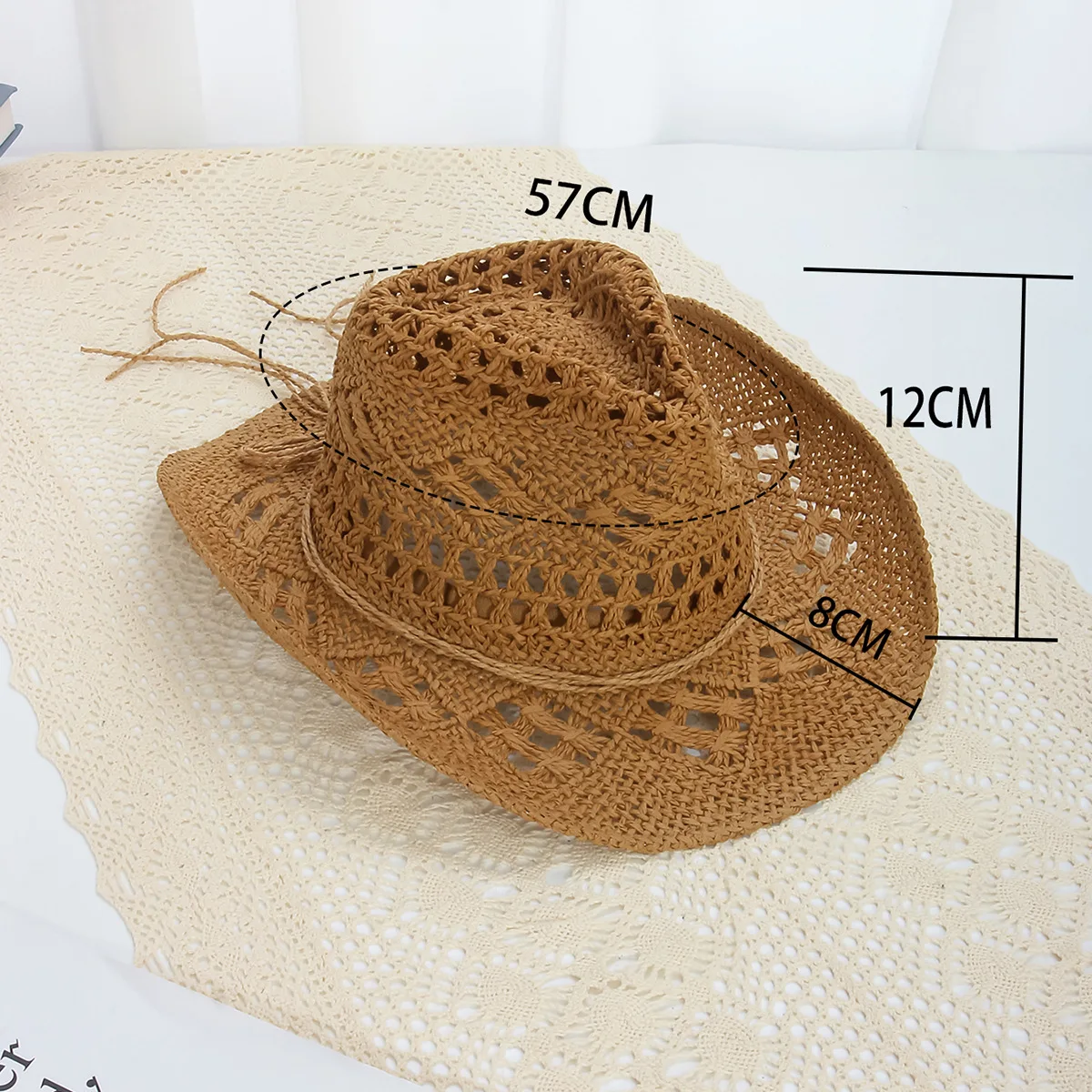 Straw Western Cowboy Hat for Women Men Classic Vintage Hollow Out Unisex Curled Wide Brim Sun Hat Fishing Hat Climbing Cap