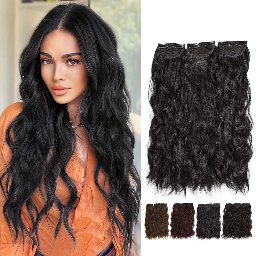 

3PCS 20/24inch Clip-In Wavy Hair Extensions - for Adding Volume and Length, Synthetic FFiber, Suitable for Daily Use,
